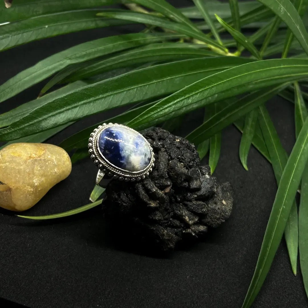 Sodalite Oval Silver Ring, 925 Sterling Silver, Sodalite solid silver ring, Gift for Her, Occasion gifts, gifts and presents. Silver Ring.