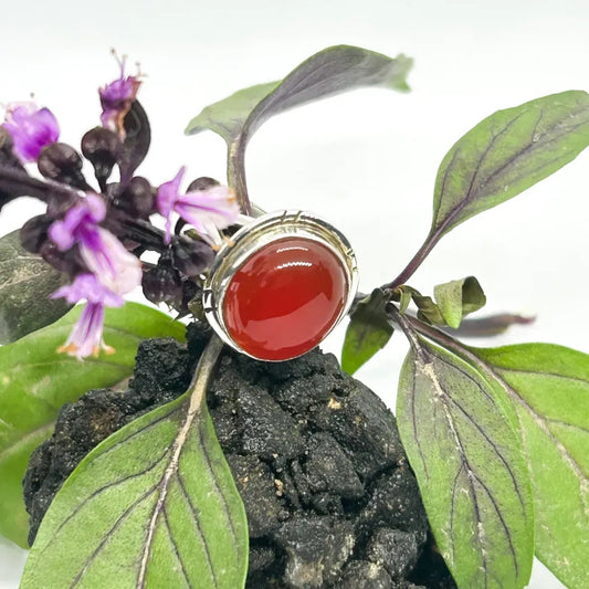 Natural Red Onyx Rings-Cabochon Gemstone Silver Rings-925 Solid Silver Rings-Anniversary Gift Ring For Women's-Oval Onyx Rings-Gift For Her